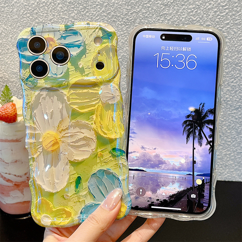 Apple Iphone 15 - غطاء هاتف أنيق بتصميم زهور مرسومة